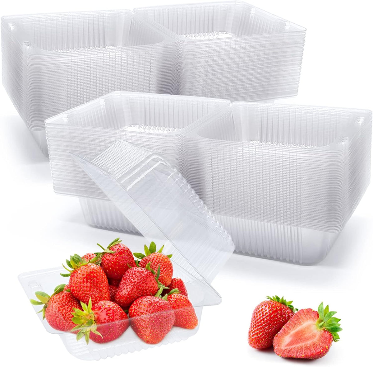 100 Pack Clear Plastic Take Out Container,Square Hinged Food Container,Dessert Clamshell Containers with Lids for Hamburgers,Cakes,Sandwiches,Pasta,Chips