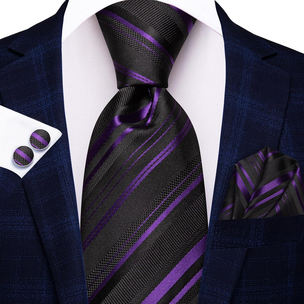 Men 63Inches Tie Set Extra Long Necktie Paisley Tie Pocket Suqare Cufflinks Big and Tall Men Tie