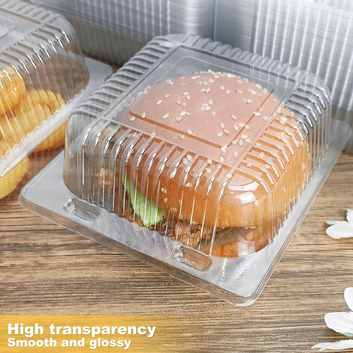Cake Slice Containers,200Pc Square Plastic Hinged Food Container