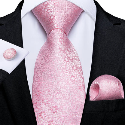 Dibangu Fashion Peach Pink Men Gifts Tie Clip Hanky Cufflinks Tie 150Cm Long Tie for Men Wedding Party Business Tie Set MJ-7195