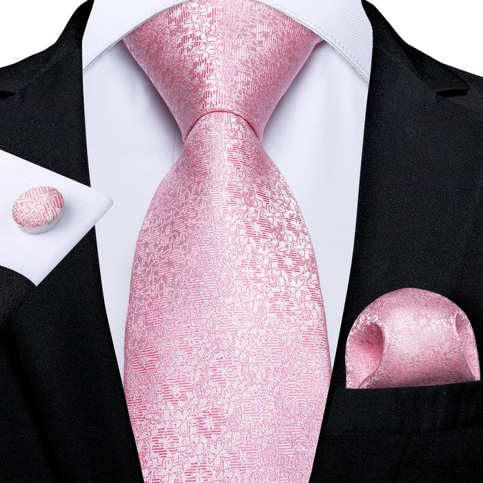 Dibangu Fashion Peach Pink Men Gifts Tie Clip Hanky Cufflinks Tie 150Cm Long Tie for Men Wedding Party Business Tie Set MJ-7195