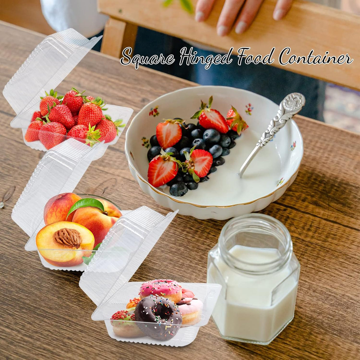 100 Pack Clear Plastic Take Out Container,Square Hinged Food Container,Dessert Clamshell Containers with Lids for Hamburgers,Cakes,Sandwiches,Pasta,Chips