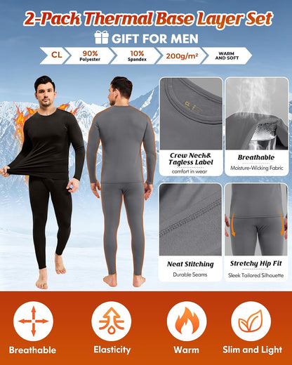 2 or 3 Sets Thermal Underwear for Men Long Johns Base Layer Cold Weather