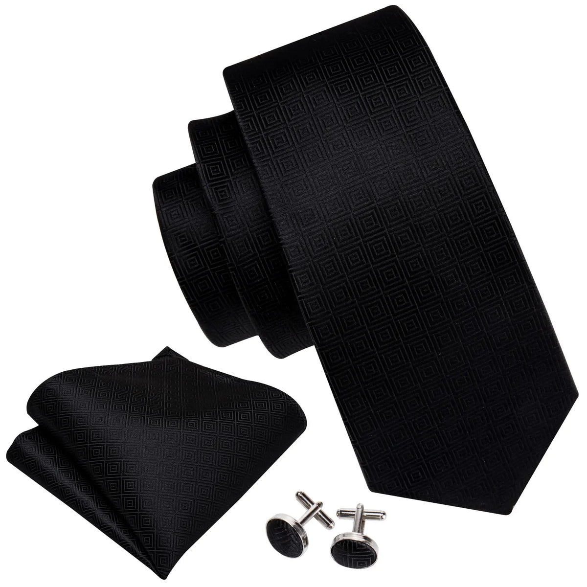 Black Geometric Tie Tie for Men Wedding Tie Party Necktie Handkerchief Cravat  Fashion Designer Tie Set LS-5225