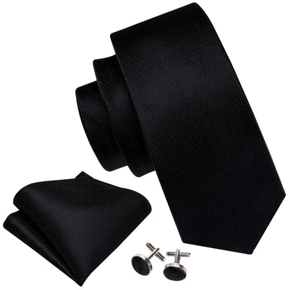 Black Geometric Tie Tie for Men Wedding Tie Party Necktie Handkerchief Cravat  Fashion Designer Tie Set LS-5225