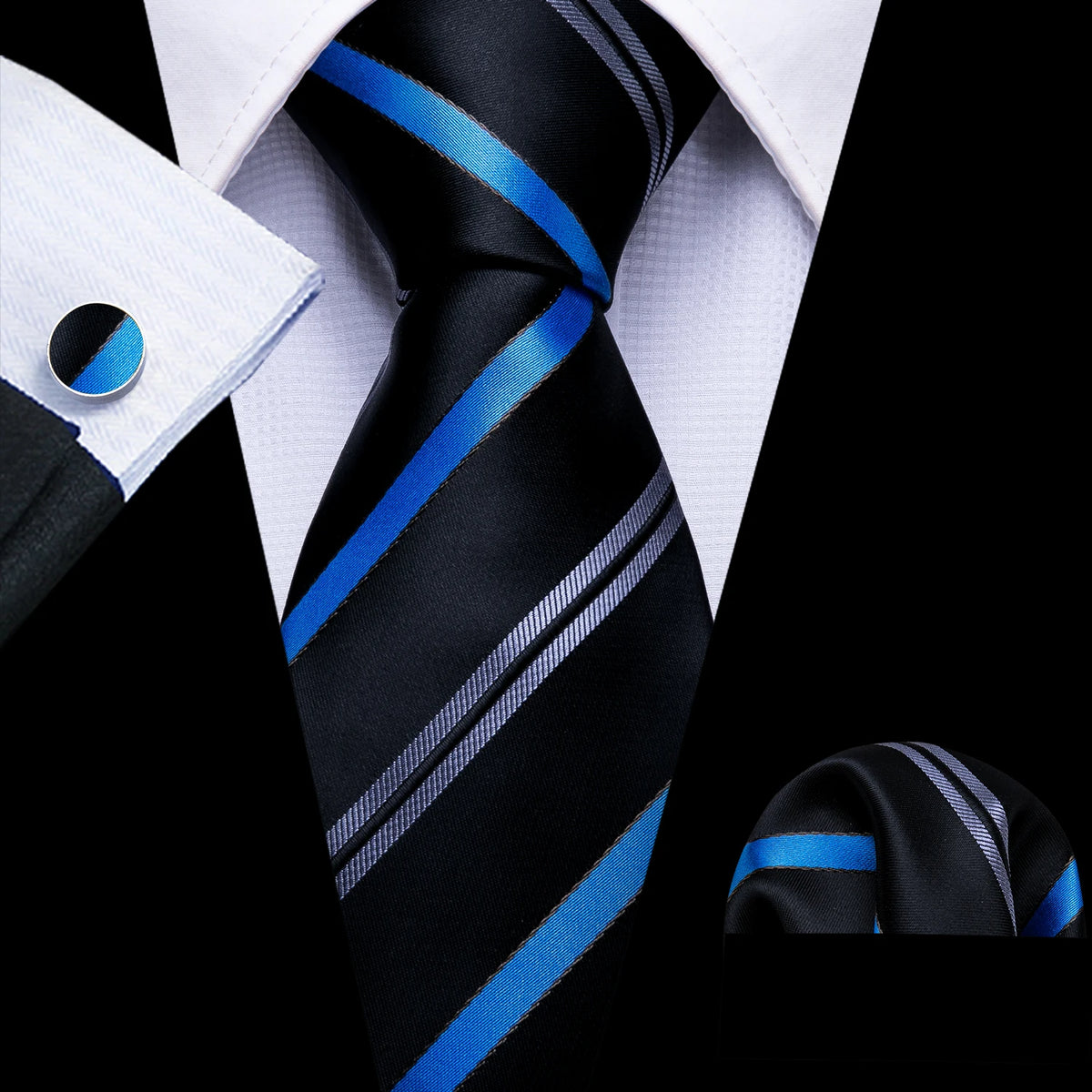 Black Geometric Tie Tie for Men Wedding Tie Party Necktie Handkerchief Cravat  Fashion Designer Tie Set LS-5225