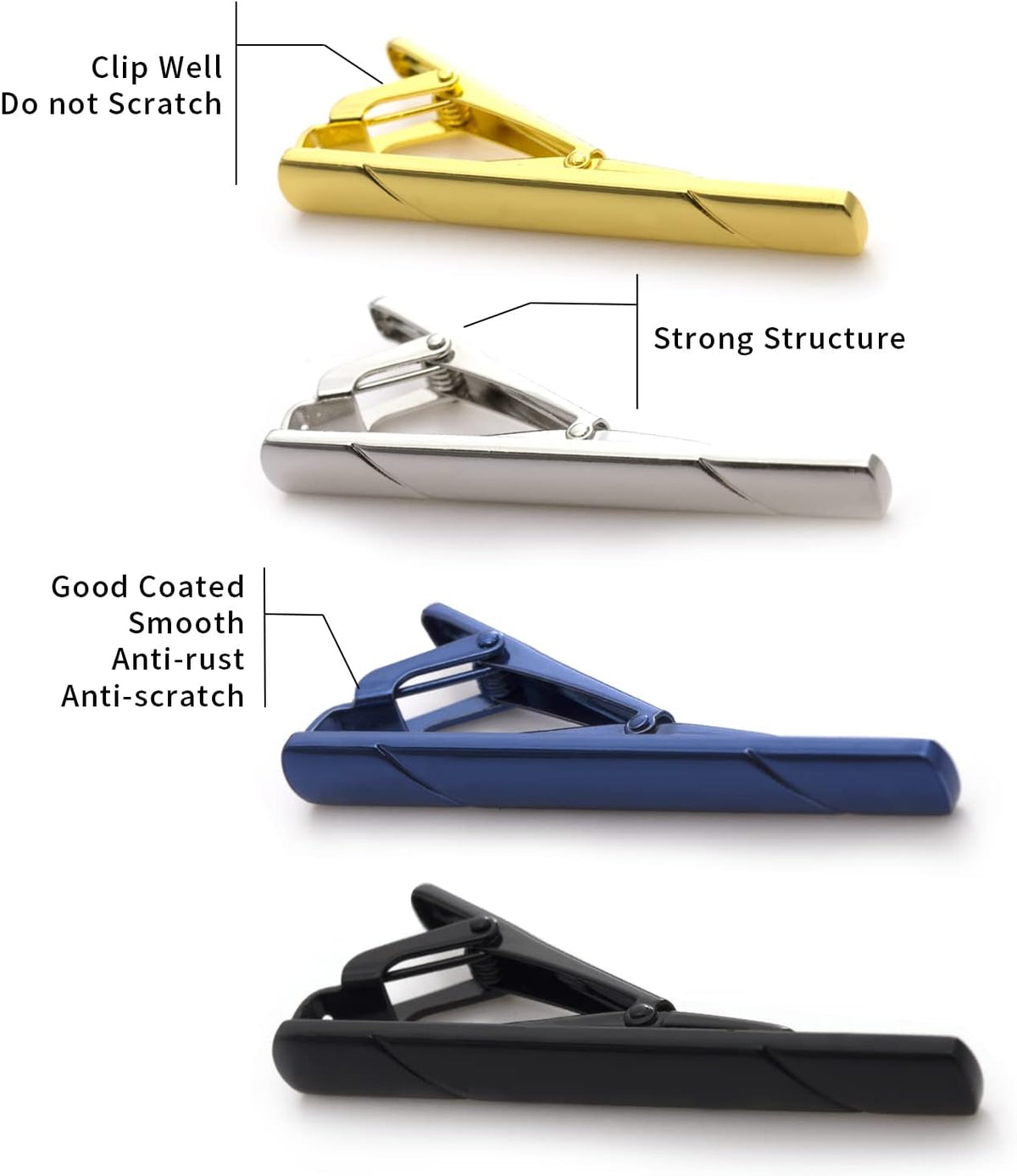 4Pcs Metal Tie Clips for Men Tie Bar with Gift Box