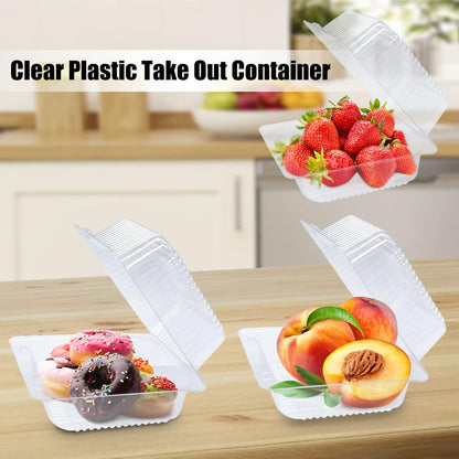 100 Pack Clear Plastic Take Out Container,Square Hinged Food Container,Dessert Clamshell Containers with Lids for Hamburgers,Cakes,Sandwiches,Pasta,Chips