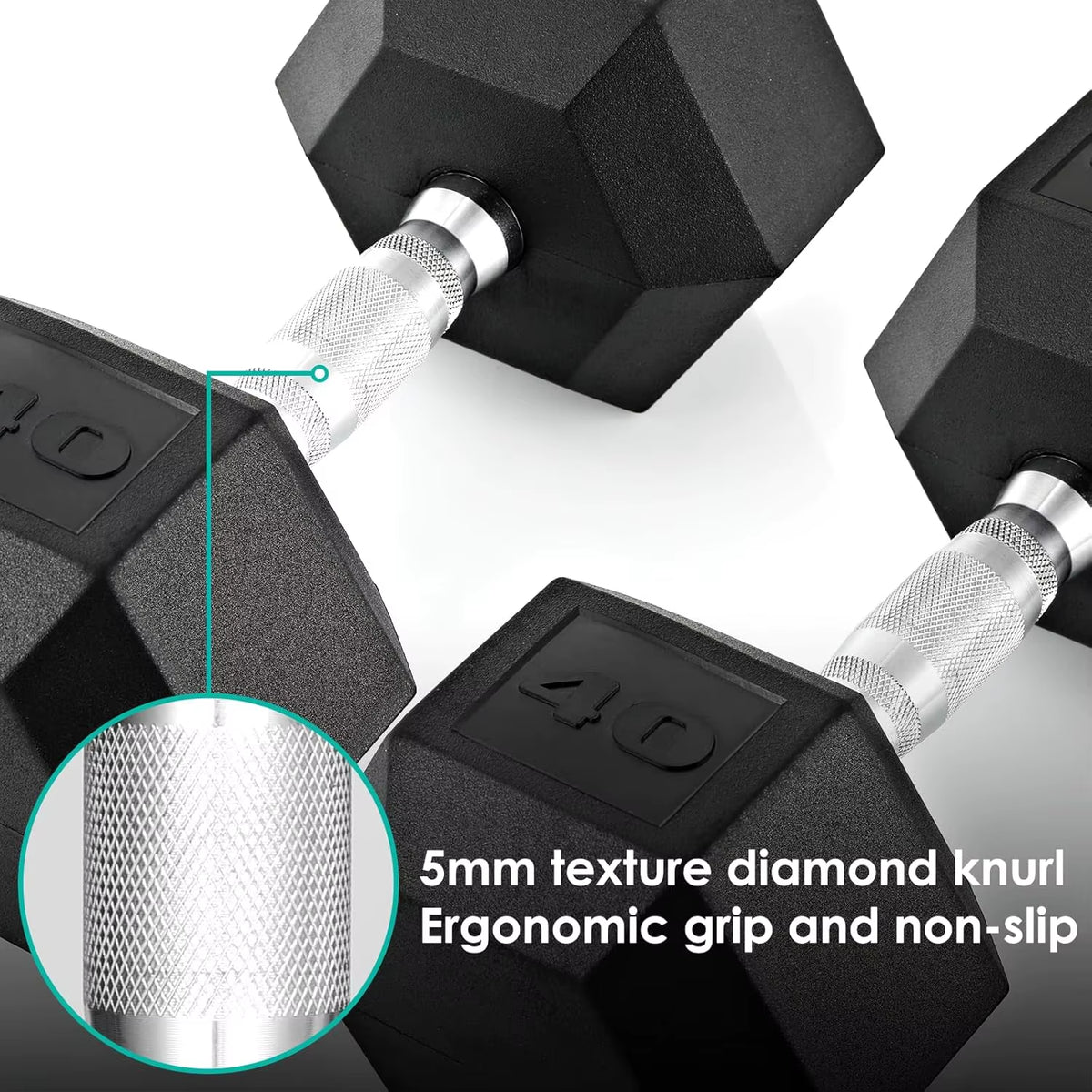 Rubber Hex Dumbbell Hand Weight, 30-75LB Dumbbells Rubber Coated Cast Iron Hex Black Dumbbells, Weights Dumbbells Set,1Pair/2Pcs