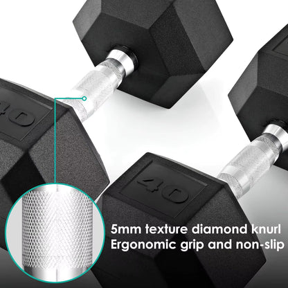 Rubber Hex Dumbbell Hand Weight, 30-75LB Dumbbells Rubber Coated Cast Iron Hex Black Dumbbells, Weights Dumbbells Set,1Pair/2Pcs
