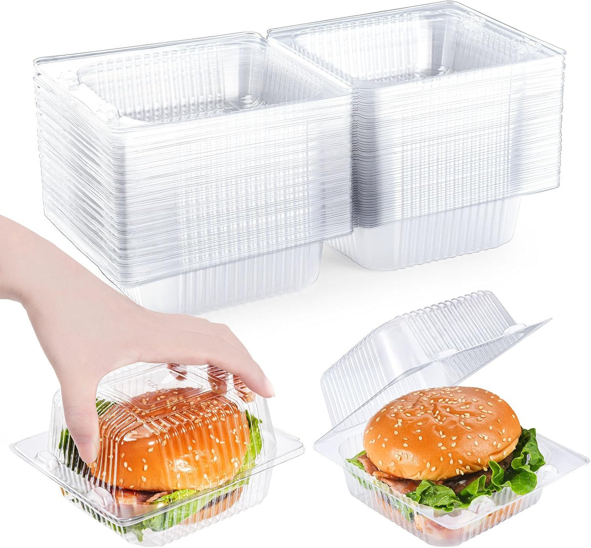 50 Pcs Heavy Duty Plastic Clear Clamshell Food Containers with Lids