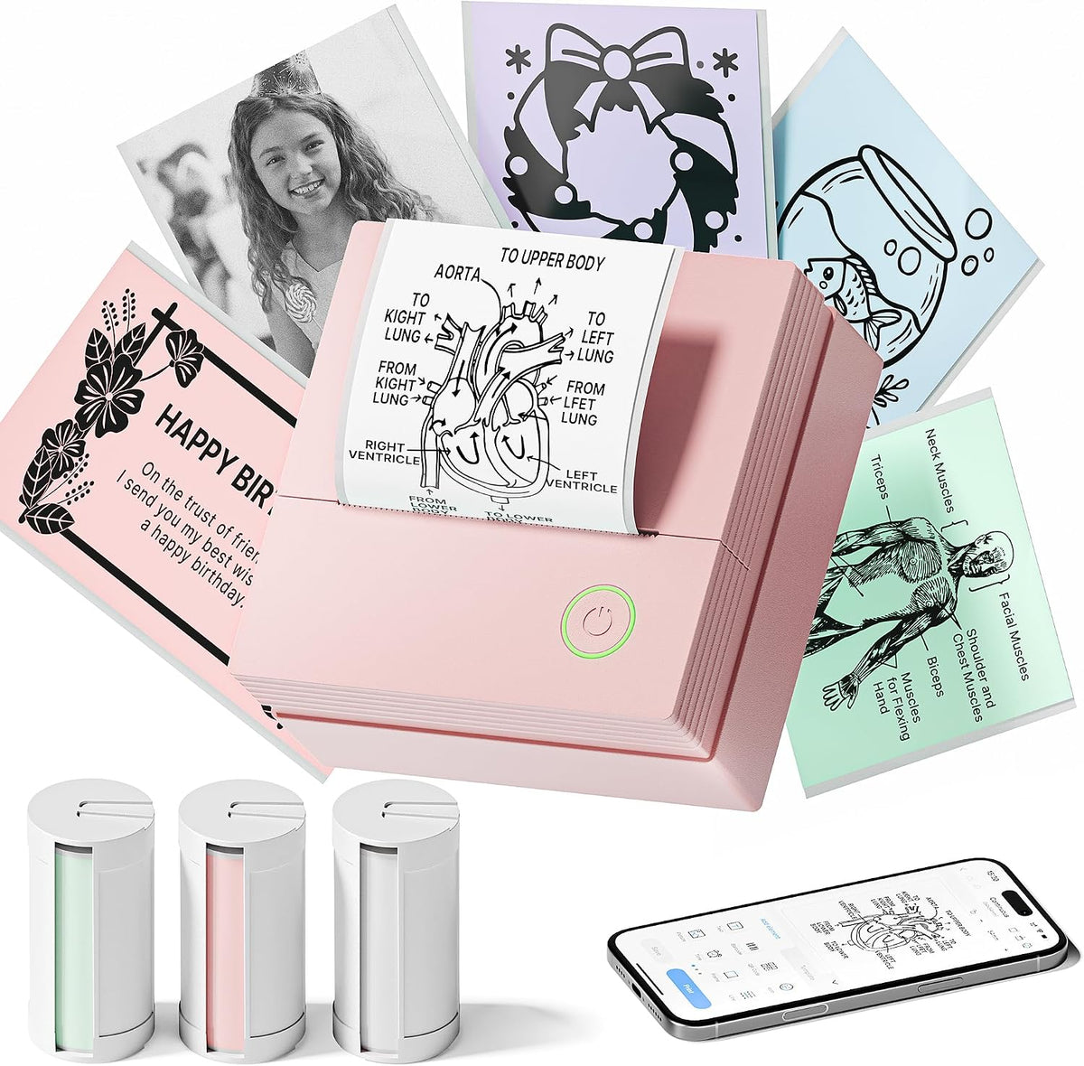 Mini Sticker Printer, PM290 Sticker Maker Machine with 3 Roll Paper