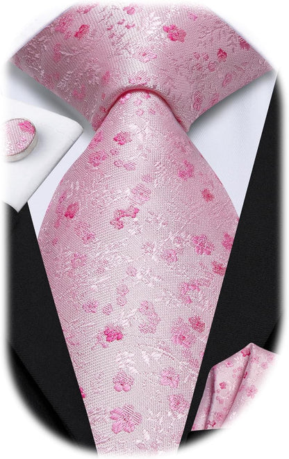 Men 63Inches Tie Set Extra Long Necktie Paisley Tie Pocket Suqare Cufflinks Big and Tall Men Tie