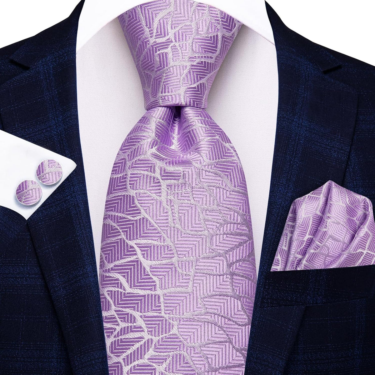 Men 63Inches Tie Set Extra Long Necktie Paisley Tie Pocket Suqare Cufflinks Big and Tall Men Tie