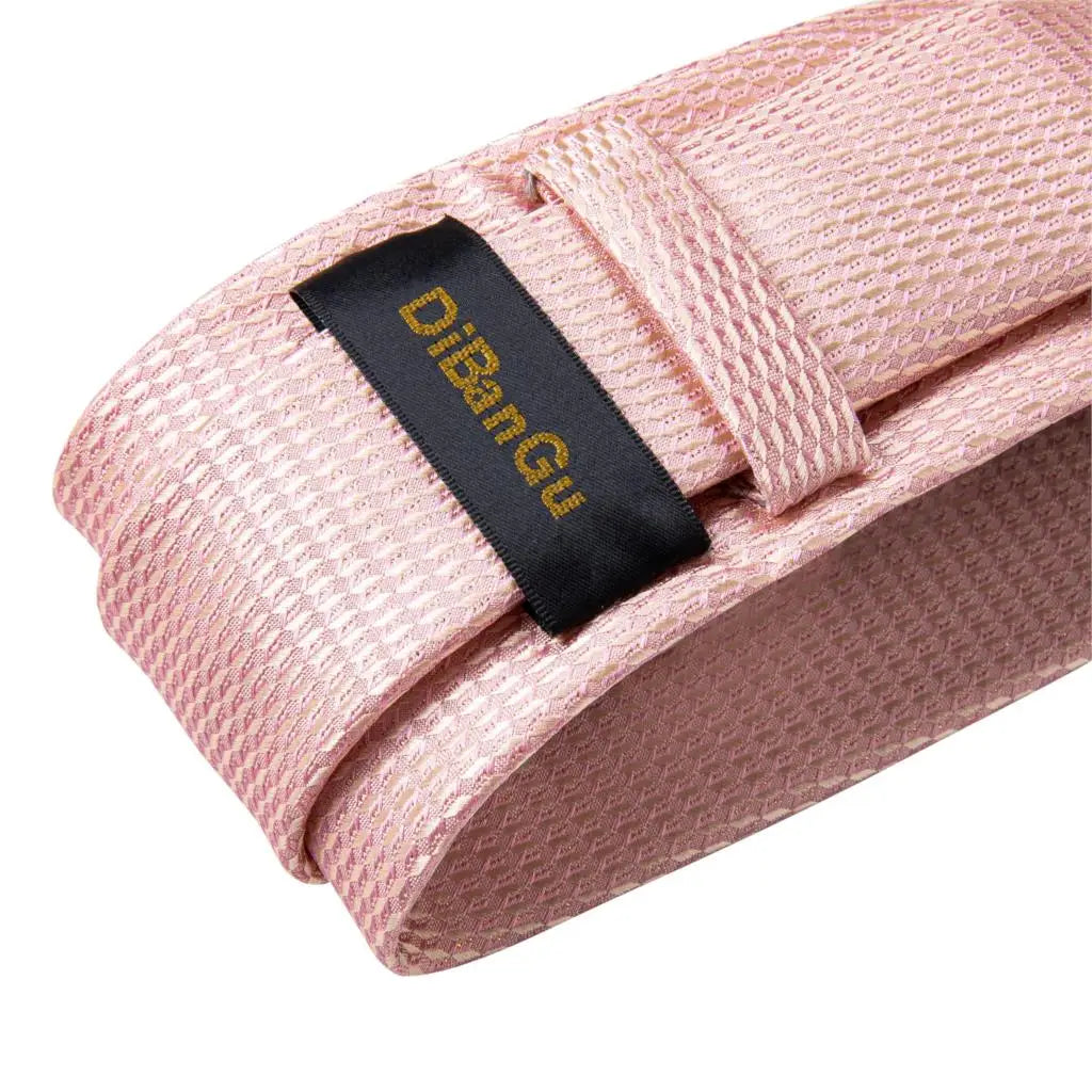Dibangu Fashion Peach Pink Men Gifts Tie Clip Hanky Cufflinks Tie 150Cm Long Tie for Men Wedding Party Business Tie Set MJ-7195