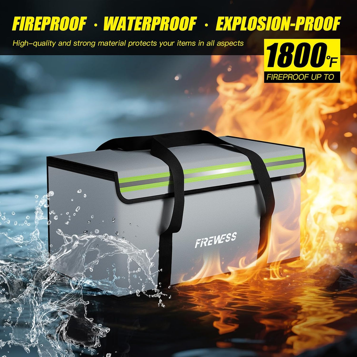 Large Fireproof Document Bag, 24X12X12'' Waterproof Safe Bag, Large Capacity Document Storage Box with Reflective Strips, Firesafe Box for File,Cash,Passport,Keys