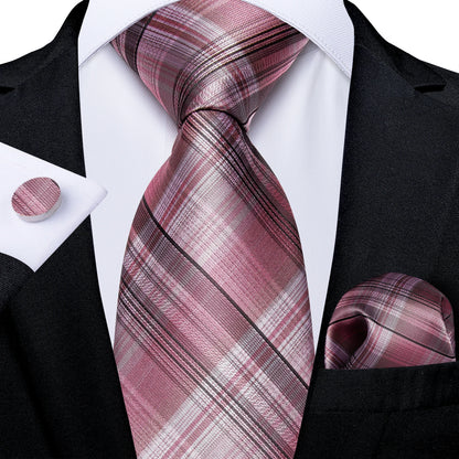 Dibangu Fashion Peach Pink Men Gifts Tie Clip Hanky Cufflinks Tie 150Cm Long Tie for Men Wedding Party Business Tie Set MJ-7195
