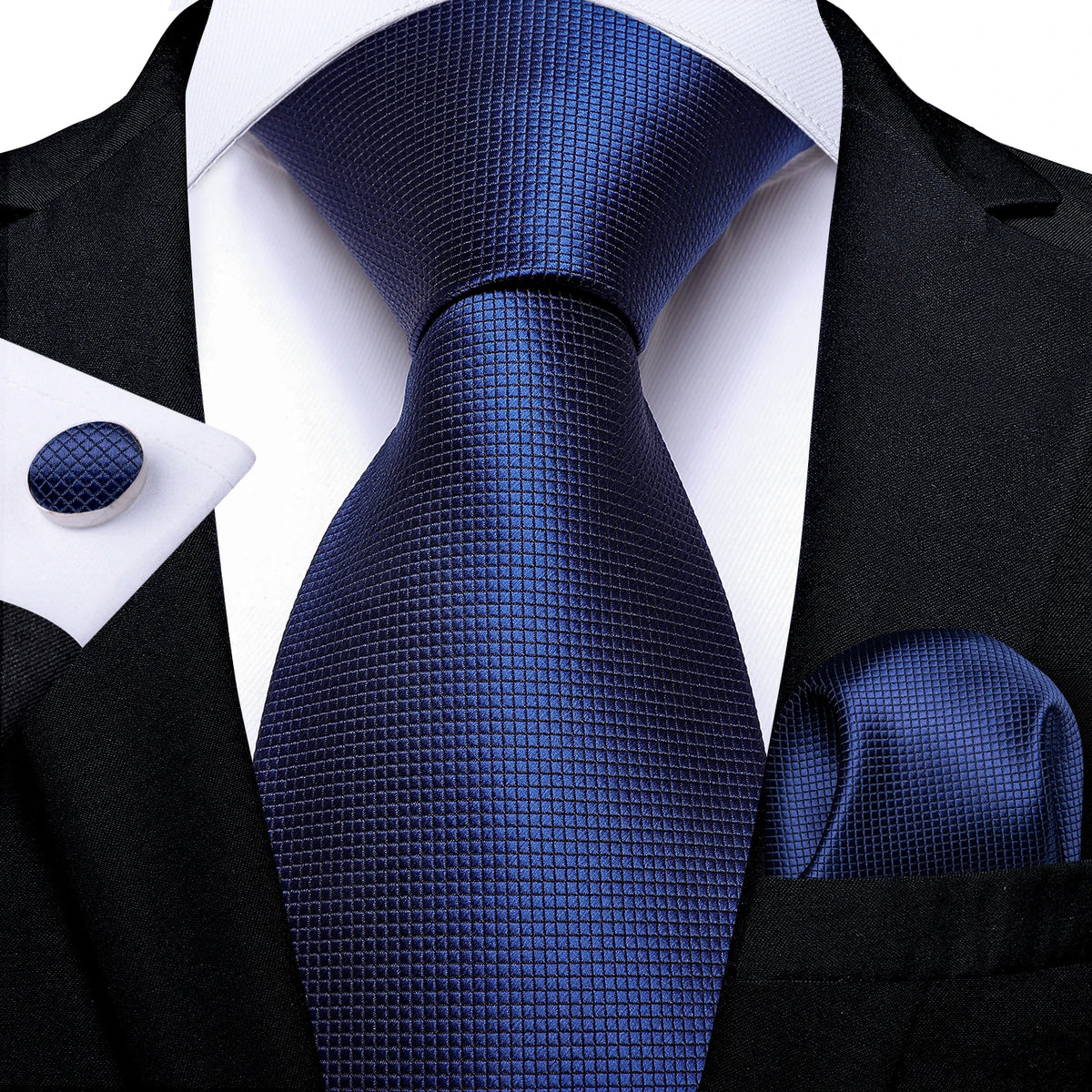 Top Navy Blue Solid Tie for Men 100% Silk Men'S Tie Hanky Cufflinks Neck Tie Suit Business Wedding Party Tie Set MJ-7140