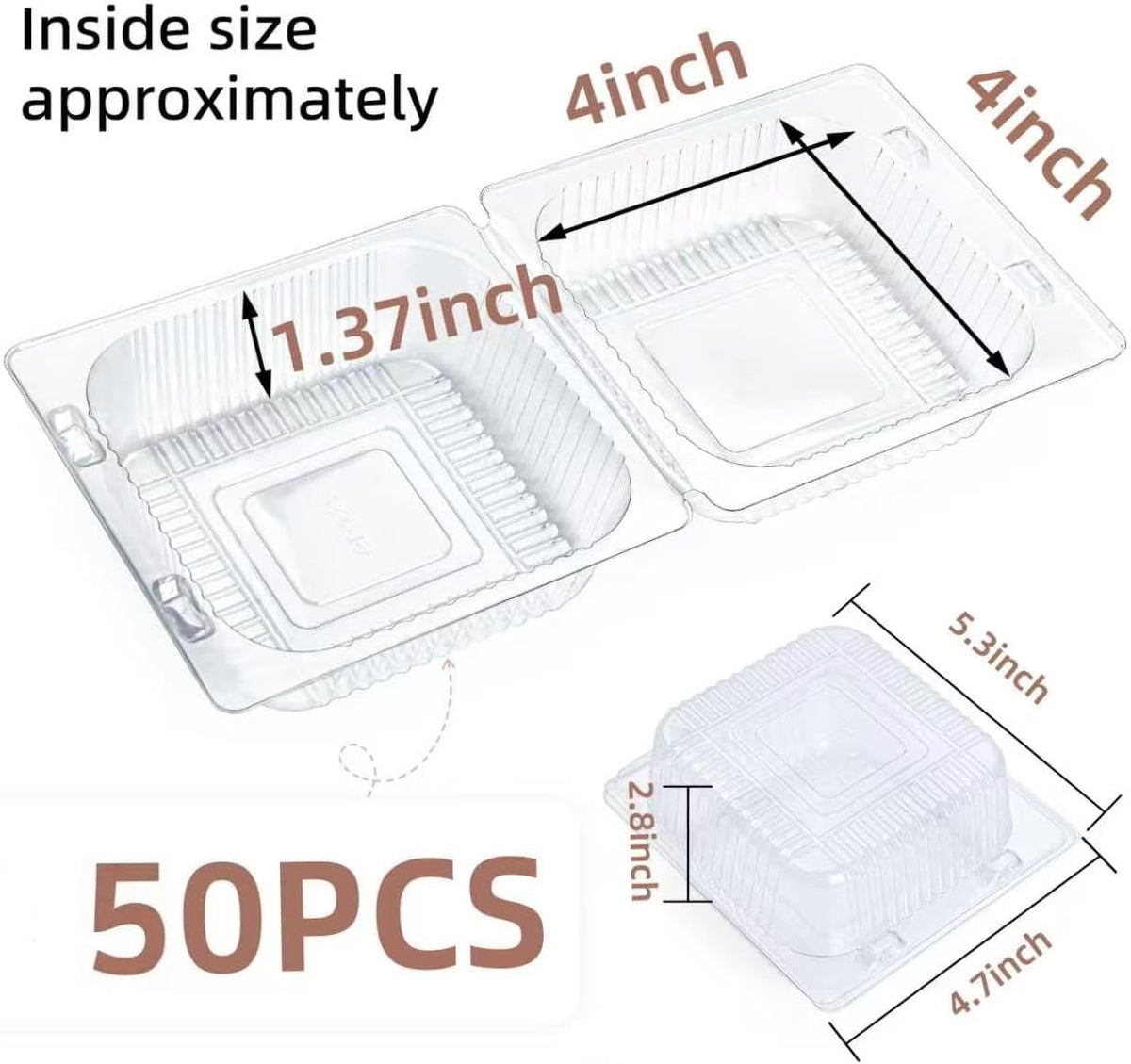 50 Pcs Heavy Duty Plastic Clear Clamshell Food Containers with Lids