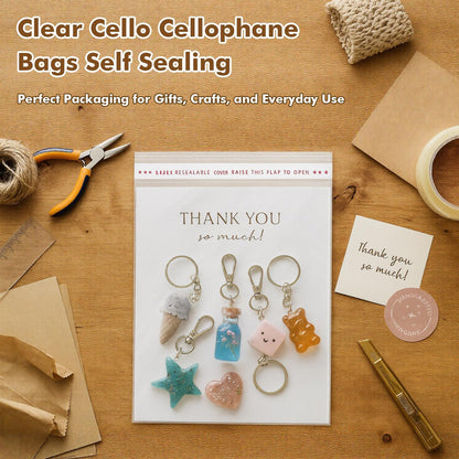 200 Ct 9” X 12” Clear Cello Cellophane Bags Self Sealing and Releasable Food Safe for Shirts, Gift, Cookies, Candies 1.6 Mil, Bulk