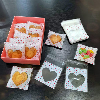200 PCS Valentine Heart Mini Cookie Bags - Self Sealing Cellophane Bags for Candy & Bakery Supplies