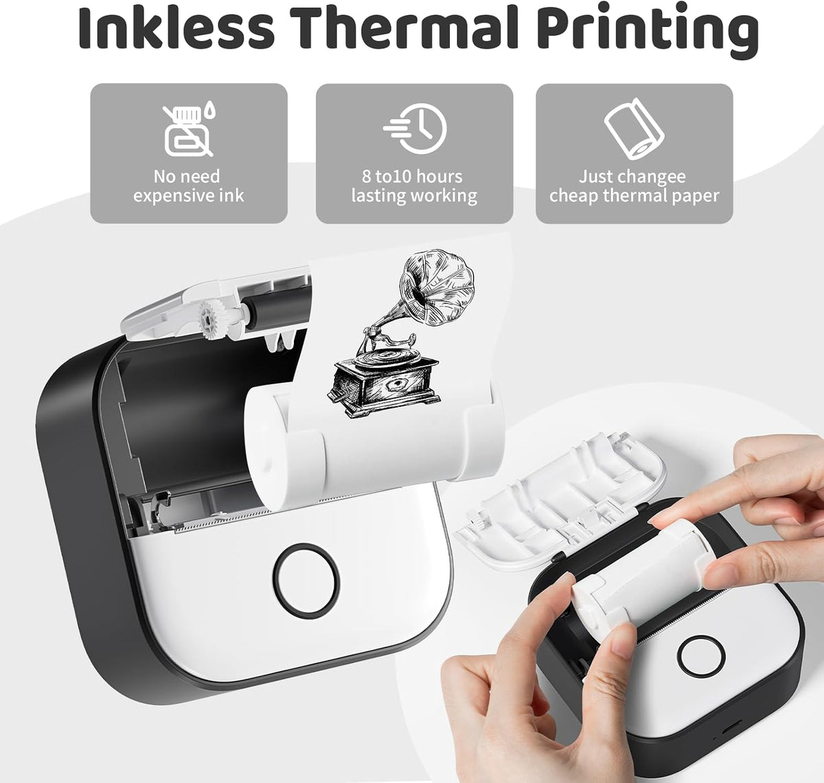 Mini Sticker Printer - New-Gen T02 Print Pods with 3 Rolls Paper