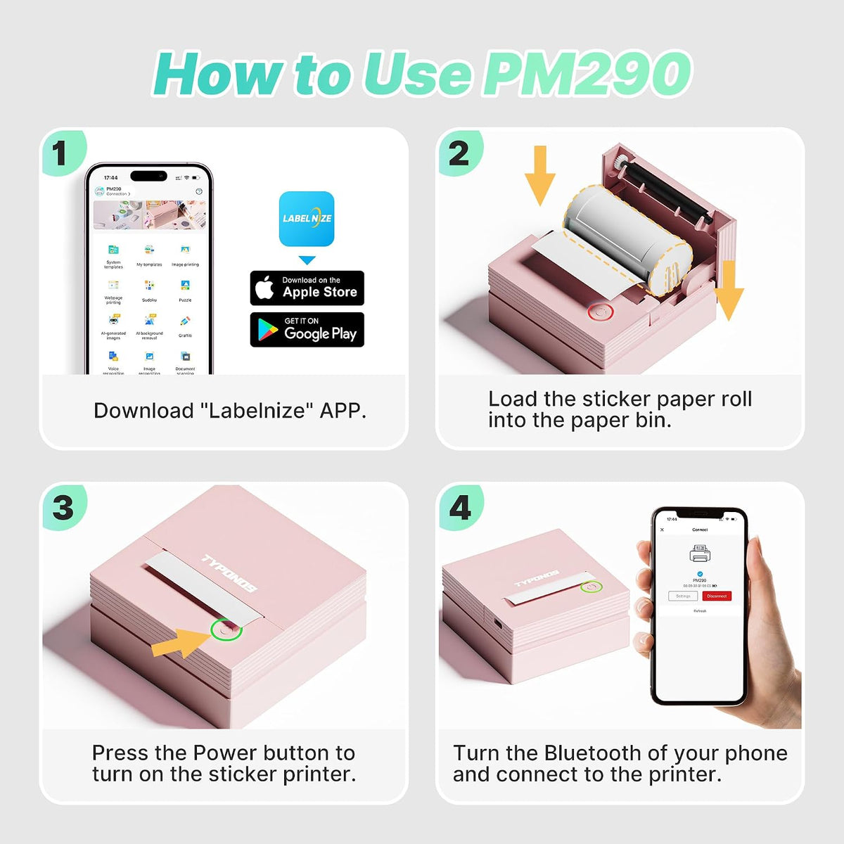 Mini Sticker Printer, PM290 Sticker Maker Machine with 3 Roll Paper