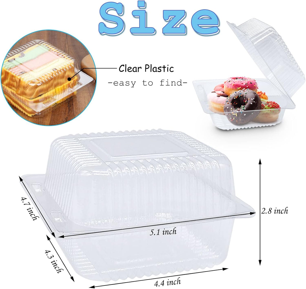 100 Pack Clear Plastic Take Out Container,Square Hinged Food Container,Dessert Clamshell Containers with Lids for Hamburgers,Cakes,Sandwiches,Pasta,Chips