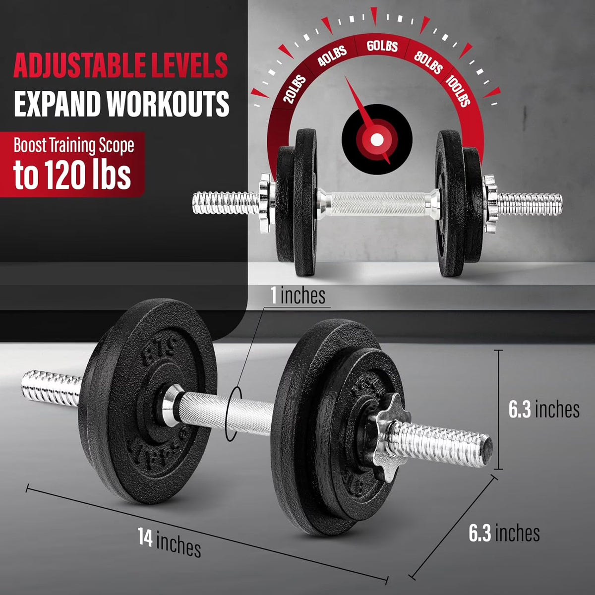Dumbbell Adjustable 1" - 40Lbs