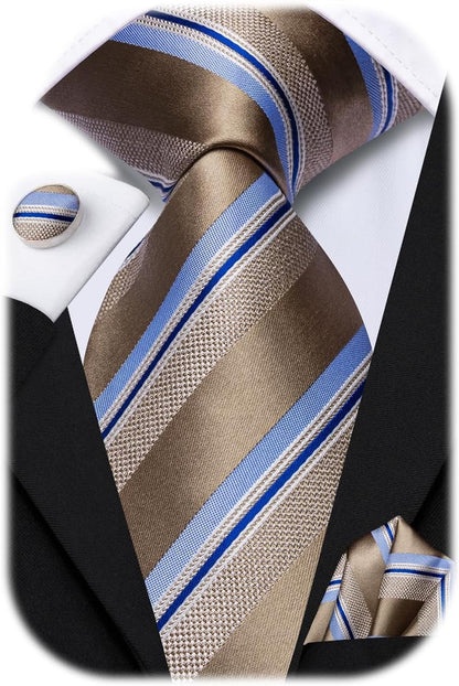 Men 63Inches Tie Set Extra Long Necktie Paisley Tie Pocket Suqare Cufflinks Big and Tall Men Tie