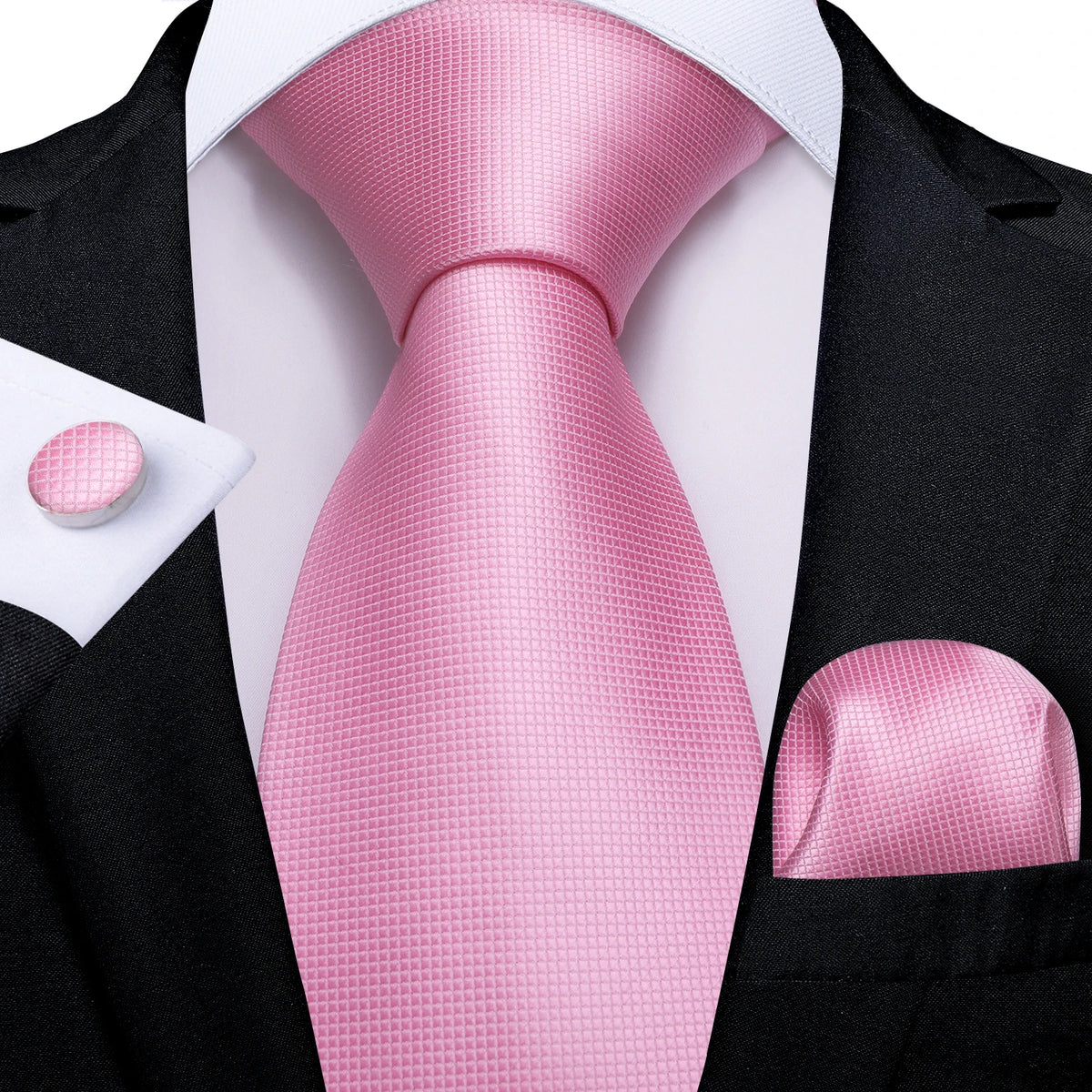 Dibangu Fashion Peach Pink Men Gifts Tie Clip Hanky Cufflinks Tie 150Cm Long Tie for Men Wedding Party Business Tie Set MJ-7195