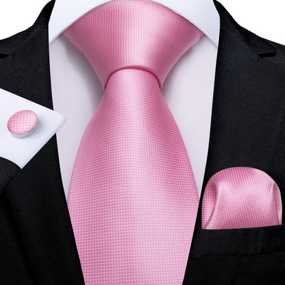 Dibangu Fashion Peach Pink Men Gifts Tie Clip Hanky Cufflinks Tie 150Cm Long Tie for Men Wedding Party Business Tie Set MJ-7195
