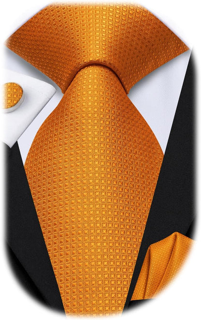 Men 63Inches Tie Set Extra Long Necktie Paisley Tie Pocket Suqare Cufflinks Big and Tall Men Tie