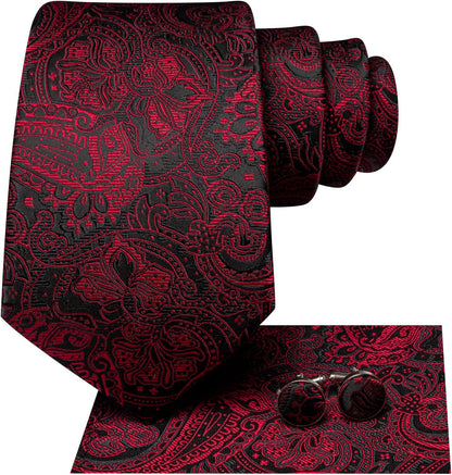 Men 63Inches Tie Set Extra Long Necktie Paisley Tie Pocket Suqare Cufflinks Big and Tall Men Tie