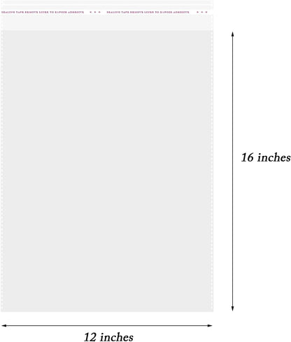 12"X16" Self Sealing Cellophane Bags, 100 Pack