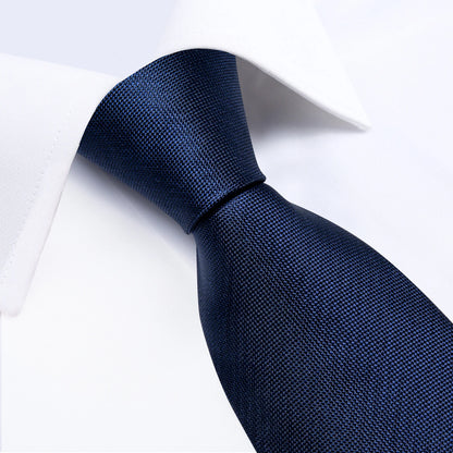 Top Navy Blue Solid Tie for Men 100% Silk Men'S Tie Hanky Cufflinks Neck Tie Suit Business Wedding Party Tie Set MJ-7140