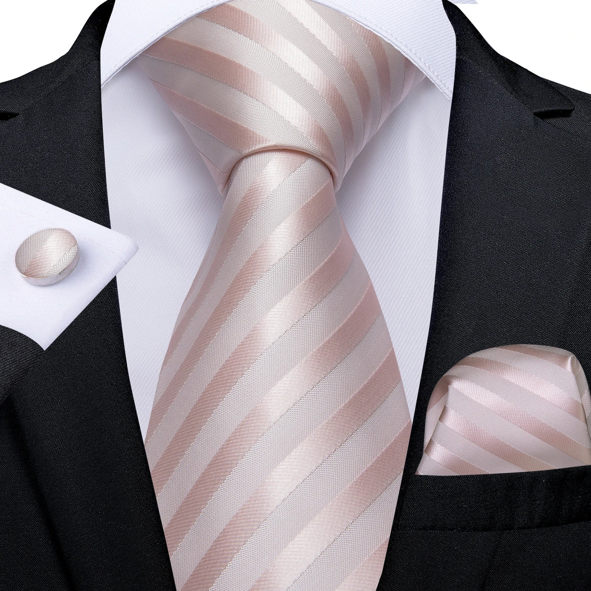 Dibangu Fashion Peach Pink Men Gifts Tie Clip Hanky Cufflinks Tie 150Cm Long Tie for Men Wedding Party Business Tie Set MJ-7195