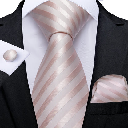 Dibangu Fashion Peach Pink Men Gifts Tie Clip Hanky Cufflinks Tie 150Cm Long Tie for Men Wedding Party Business Tie Set MJ-7195