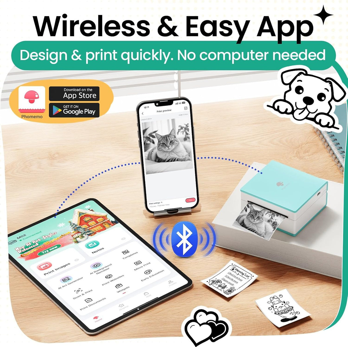 Mini Sticker Printer, M02 Portable Mini Printer Sticker Maker