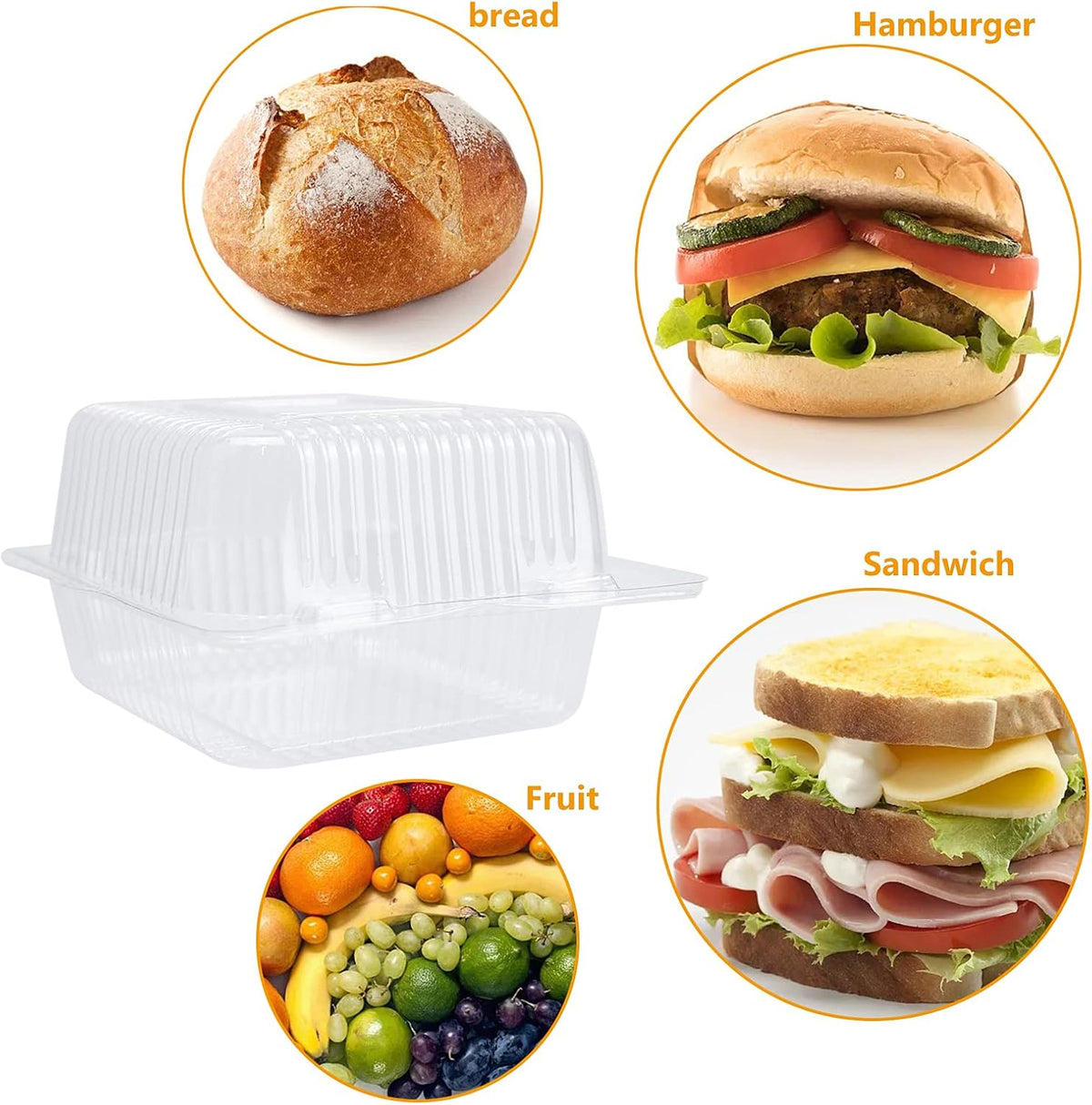 Cake Slice Containers,200Pc Square Plastic Hinged Food Container