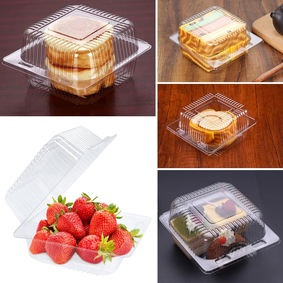 100 Pack Clear Plastic Take Out Container,Square Hinged Food Container,Dessert Clamshell Containers with Lids for Hamburgers,Cakes,Sandwiches,Pasta,Chips