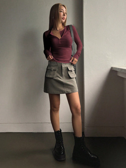 DAZY Half Button Ribbed Knit Tee,Fall Clothes Long Sleeve Women Tops
