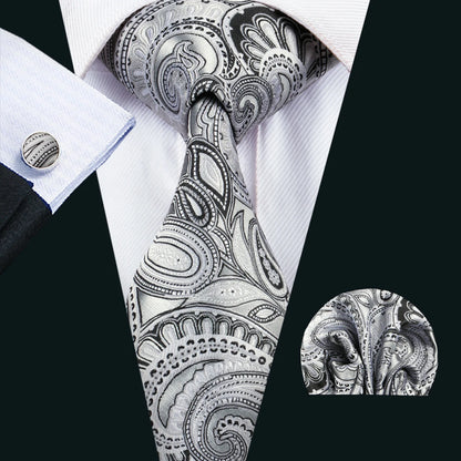 Black Geometric Tie Tie for Men Wedding Tie Party Necktie Handkerchief Cravat  Fashion Designer Tie Set LS-5225