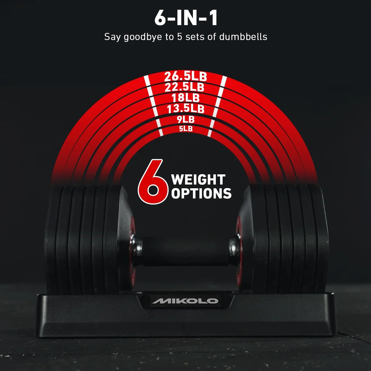 53LB(26.5LB*2) Adjustable Dumbbells Set of 2, 1-Sec Adjustable Weights Dumbbells Set, 5LB - 26.5LB 6 in 1 Free Dumbbell with Anti-Slip Texture Handle, Weight Set for Home Gym