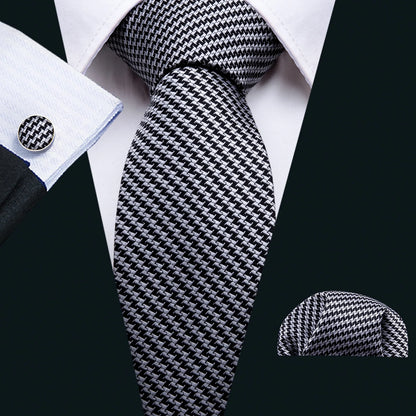 Black Geometric Tie Tie for Men Wedding Tie Party Necktie Handkerchief Cravat  Fashion Designer Tie Set LS-5225