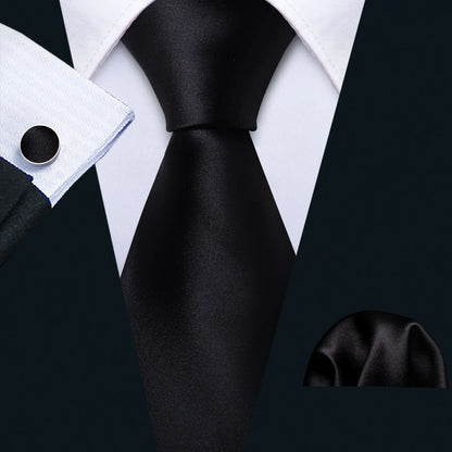 Black Geometric Tie Tie for Men Wedding Tie Party Necktie Handkerchief Cravat  Fashion Designer Tie Set LS-5225