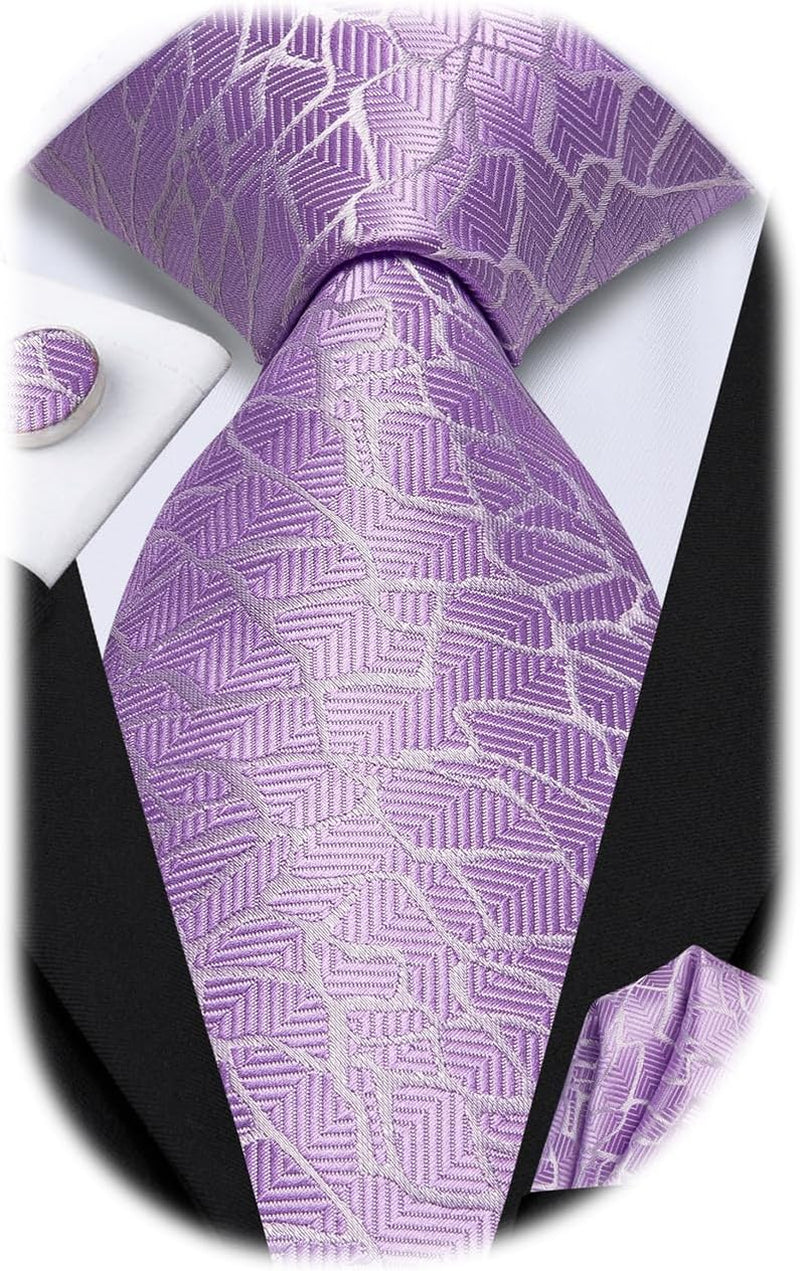 Men 63Inches Tie Set Extra Long Necktie Paisley Tie Pocket Suqare Cufflinks Big and Tall Men Tie