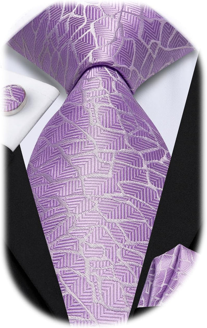 Men 63Inches Tie Set Extra Long Necktie Paisley Tie Pocket Suqare Cufflinks Big and Tall Men Tie