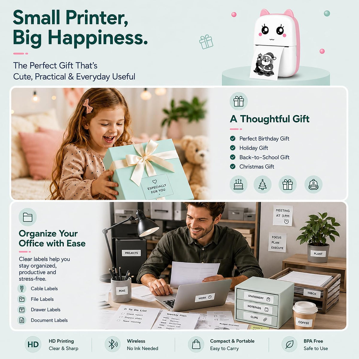 Mini Sticker Printer, Sticker Maker Machine, Bluetooth Thermal Label Maker