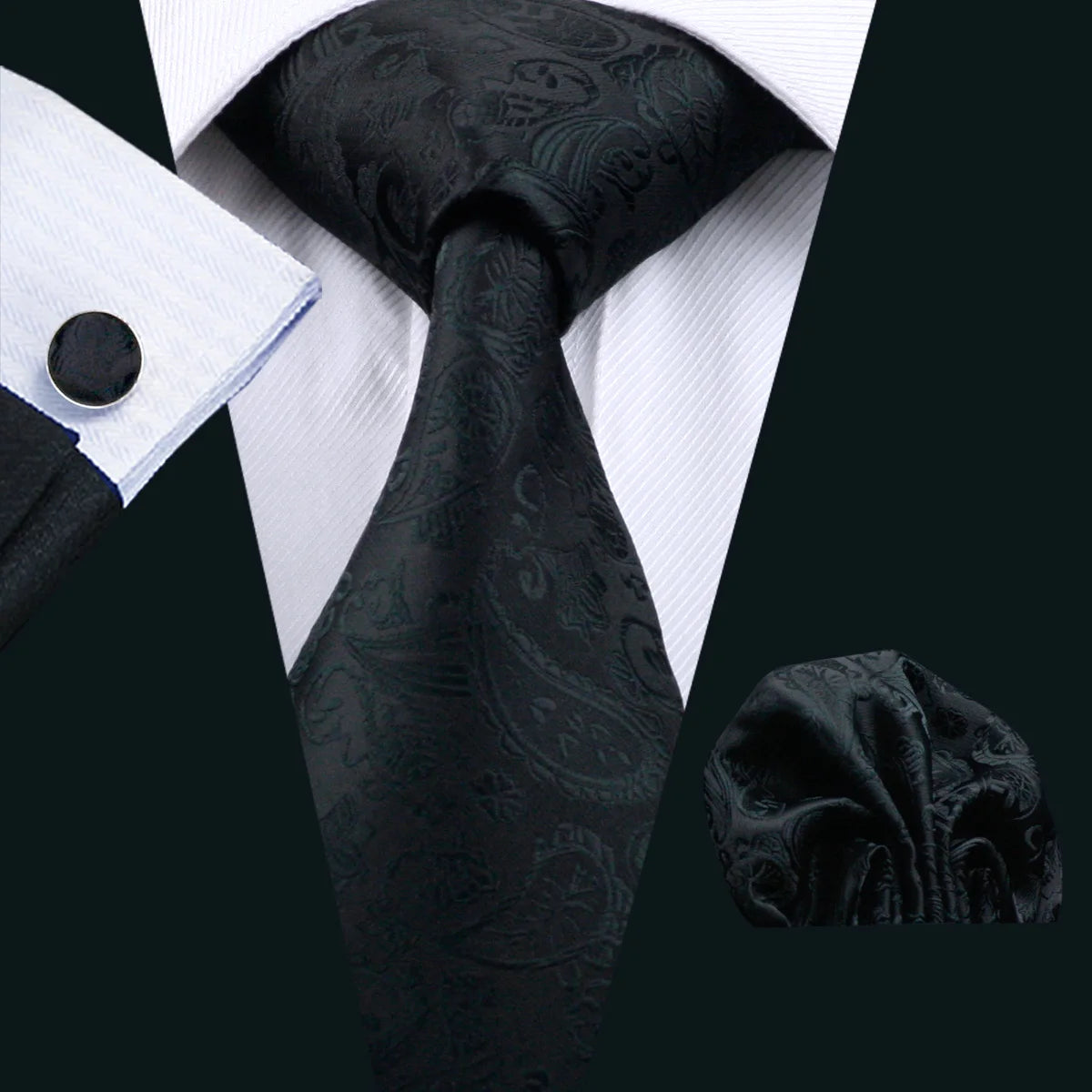 Black Geometric Tie Tie for Men Wedding Tie Party Necktie Handkerchief Cravat  Fashion Designer Tie Set LS-5225